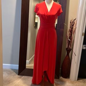 Bold bright coral high low dressy dress